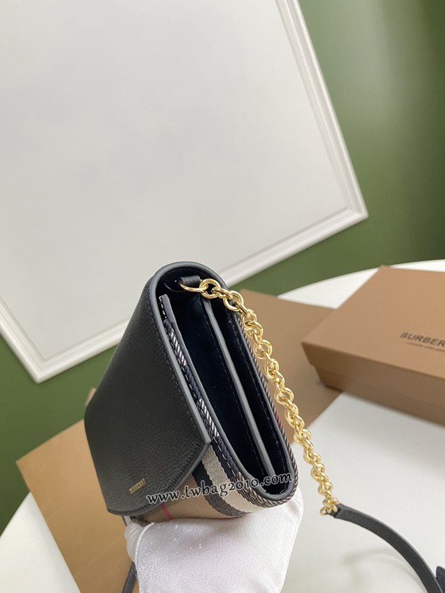 Burberry專門店新款House格紋拼皮革錢夾 巴寶莉小型手袋鏈條錢包 yxb1228